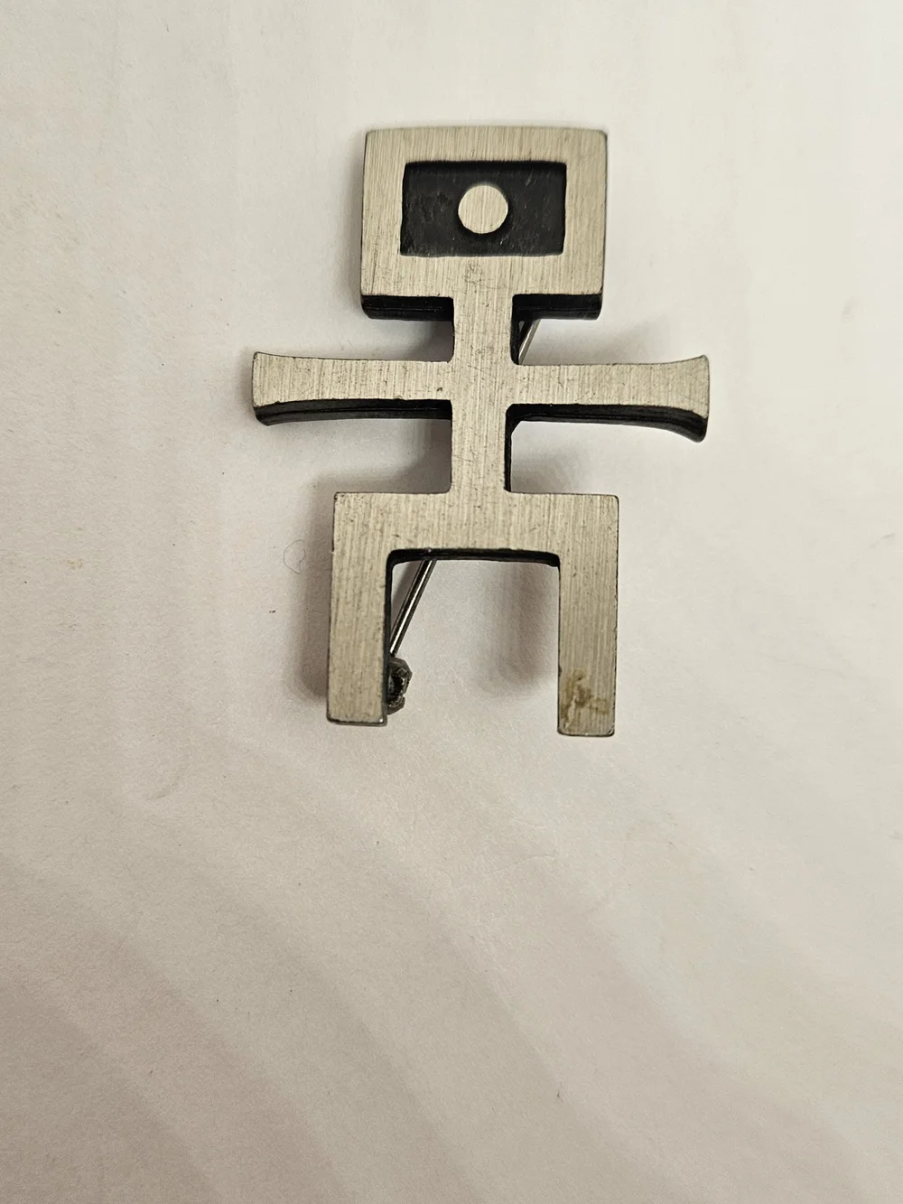 The Handcrafter Geometric Stick Figure Man Robot Brooch Pin Silver Tone Metal